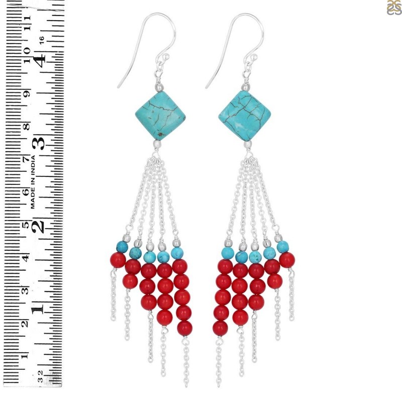 Turqoise/Red Coral Beaded Earring