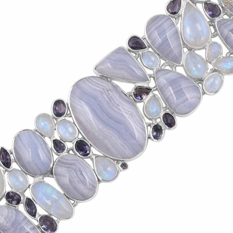 Pastel Blue Lace Agate Bracelet With Swarovski Crystals & Sterling Silver |  Silver Sensations