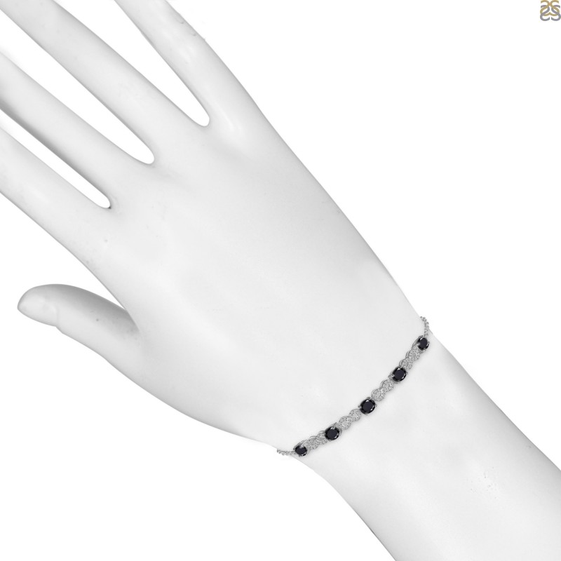 Black Tourmaline & White Topaz Bracelet With Adjustable Slider Lock