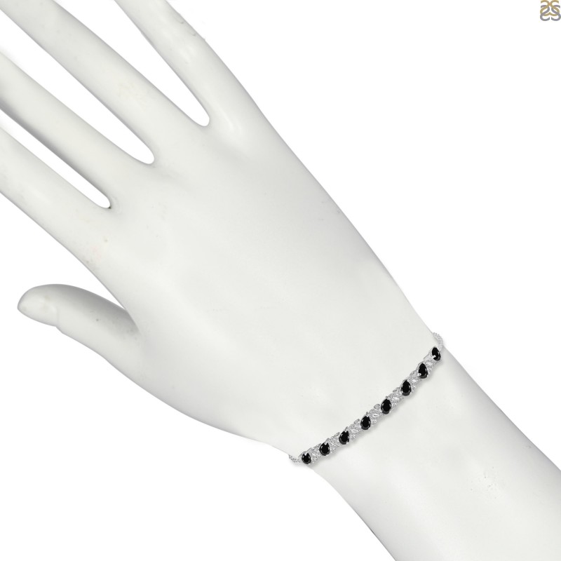 Black Tourmaline & White Topaz Bracelet With Adjustable Camera Lock