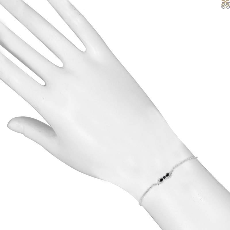 Black Tourmaline & White Topaz Bracelet With Adjustable Camera Lock