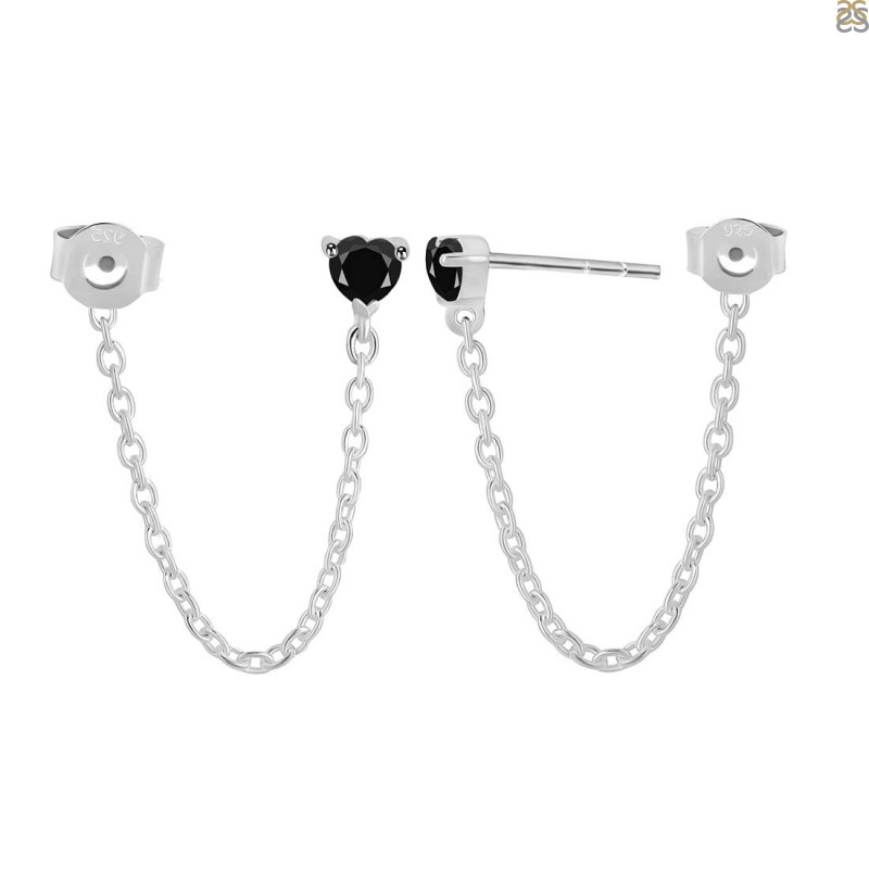 Black Tourmaline Chain Stud Earring