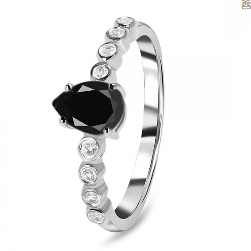Black Tourmaline & White Topaz Ring