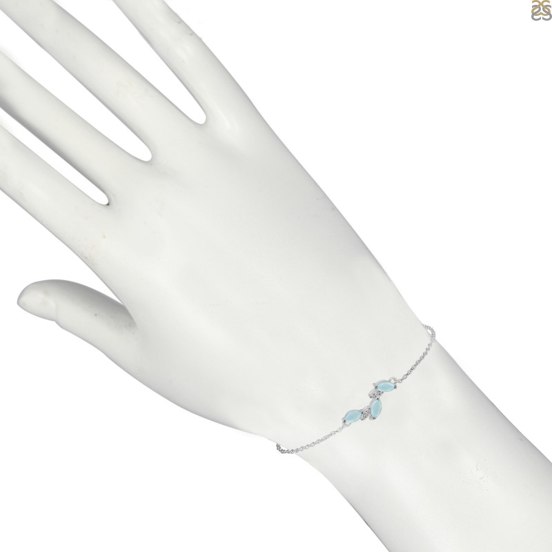 Blue Chalcedony & White Topaz Bracelet With Adjustable Slider Lock