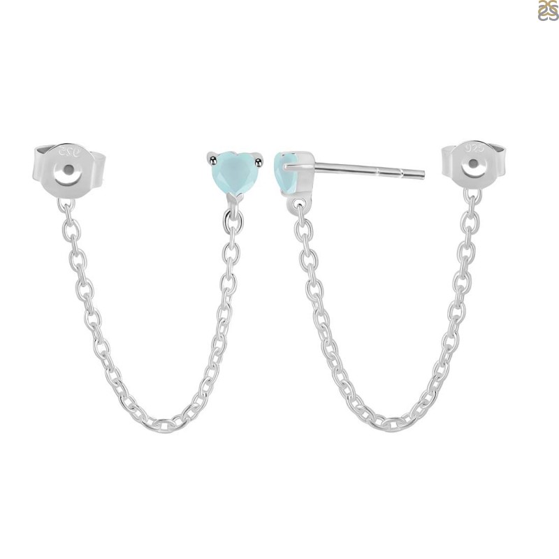 Blue Chalcedony Chain Stud Earring