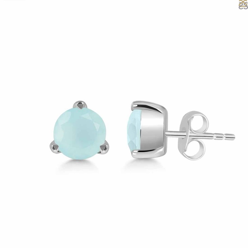 Blue Chalcedony Stud Earring