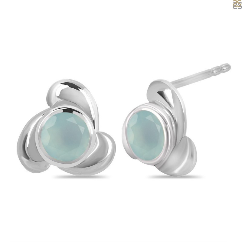 Blue Chalcedony Stud Earring
