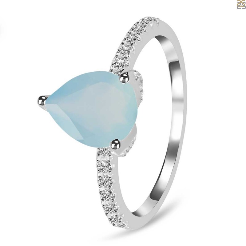 Blue Chalcedony & White Topaz Ring