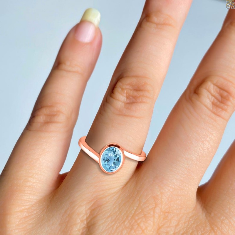 Swiss Blue Topaz Gold Ring (Design R1) | GemPundit