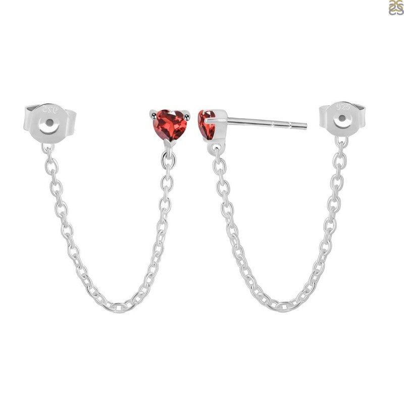 Garnet Chain Stud Earring