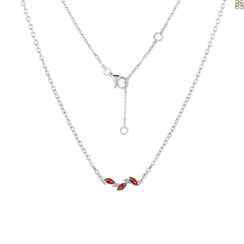 Garnet & White Topaz Necklace With Adjustable Slider Lock