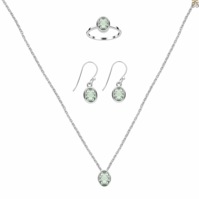 Green Amethyst Jewelry Set