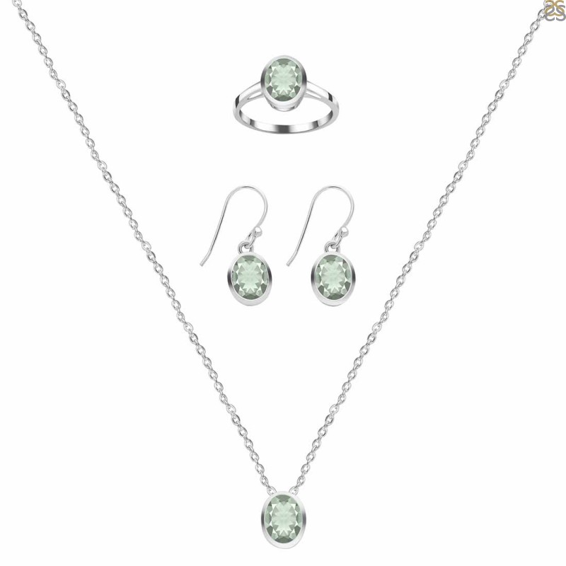  Green Amethyst Jewelry Set