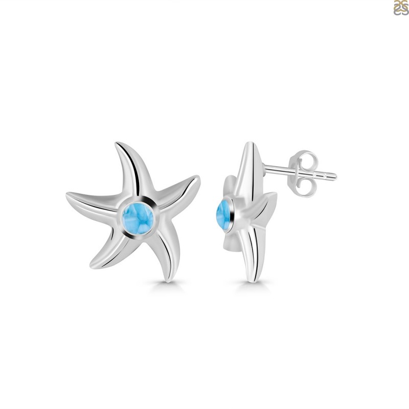 Larimar Star Fish Stud Earring