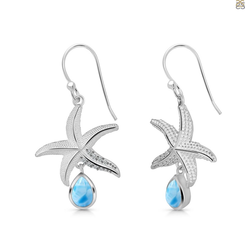 Larimar & White Topaz Star Fish Earring