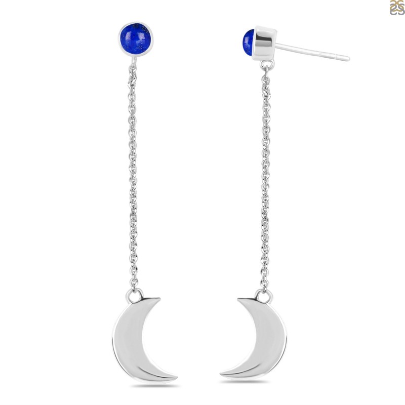 Lapis Chain & Crescent Moon Earring