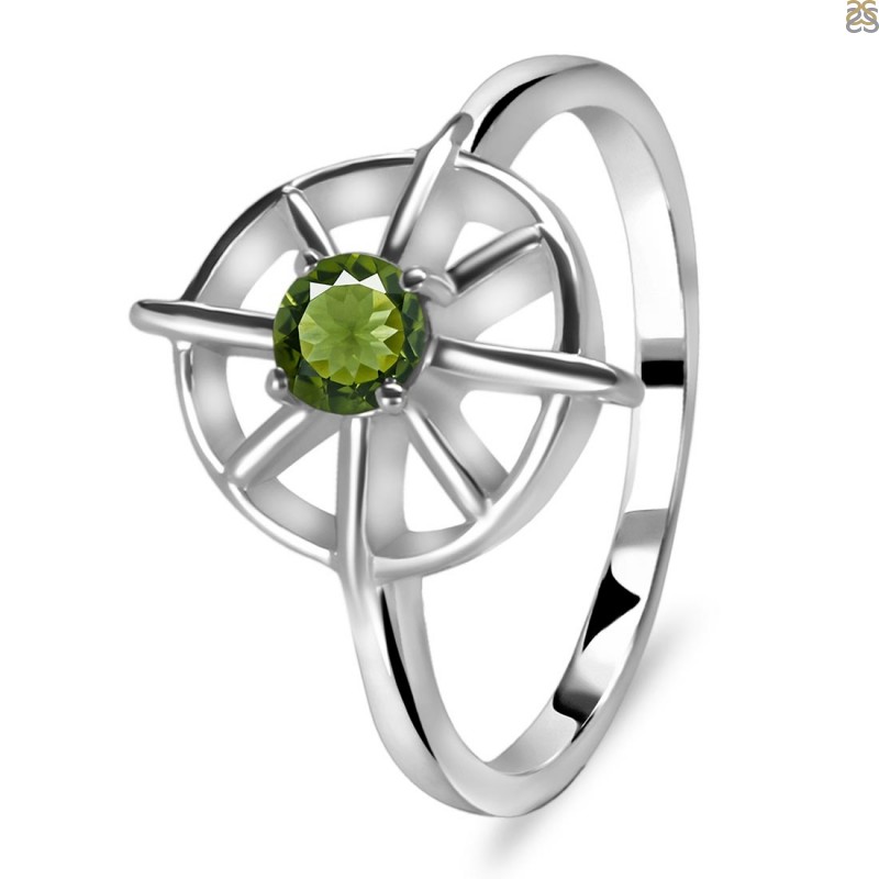 Moldavite Dharma Wheel Ring