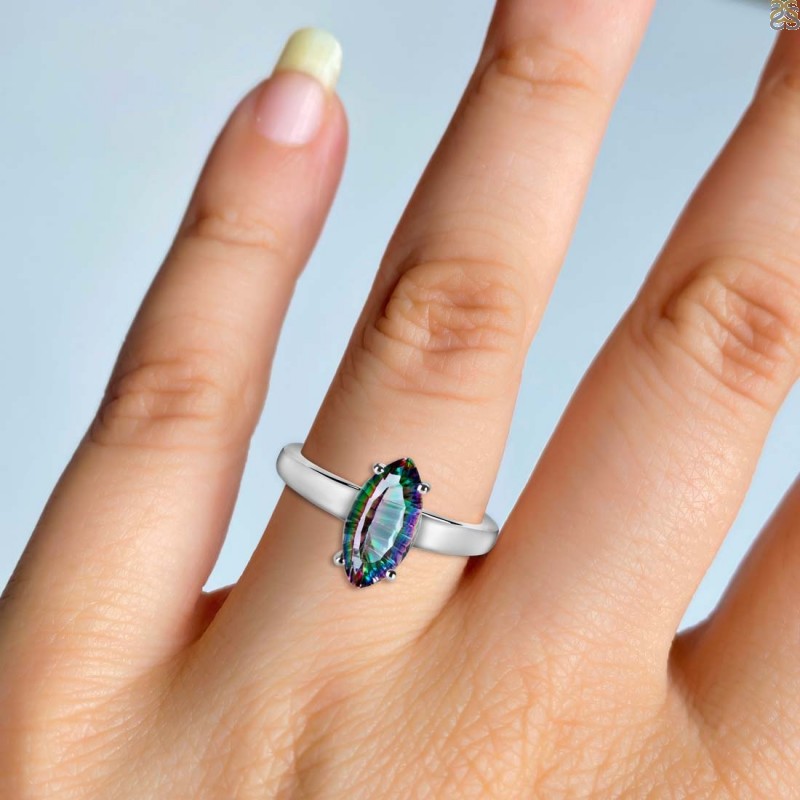 Mystic Topaz Ring | Oval Shape Mystic Topaz Ring With Diamonds - Incredibly  Beautiful!