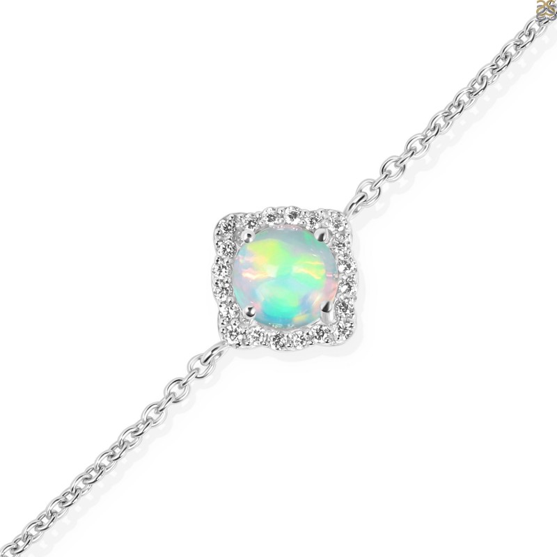 Opal & White Topaz Bracelet With Adjustable Slider Lock
