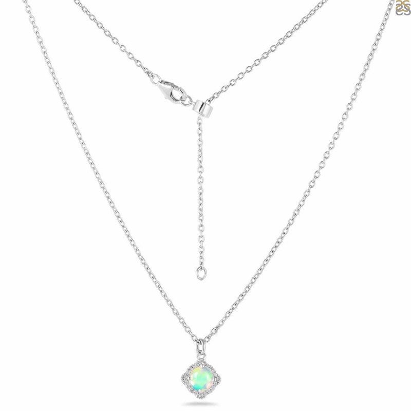 Opal & White Topaz Necklace With Slider Lock