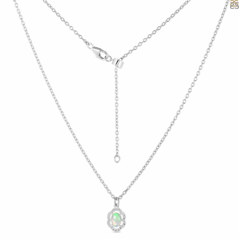 Opal & White Topaz Necklace With Slider Lock