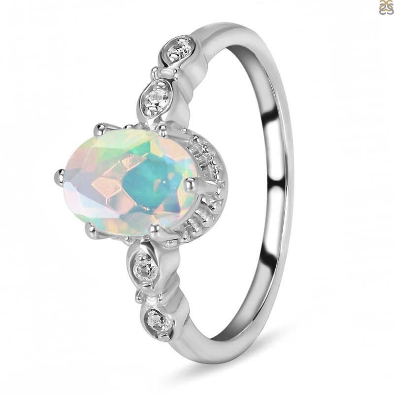 Opal & White Topaz Ring