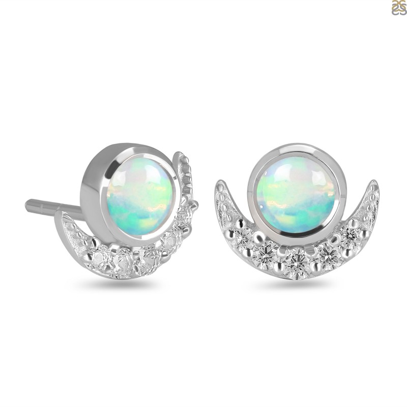 Opal & White Topaz Stud Earring