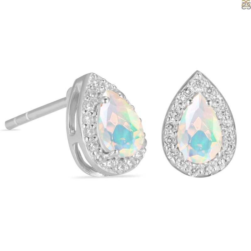 Opal & White Topaz Stud Earring