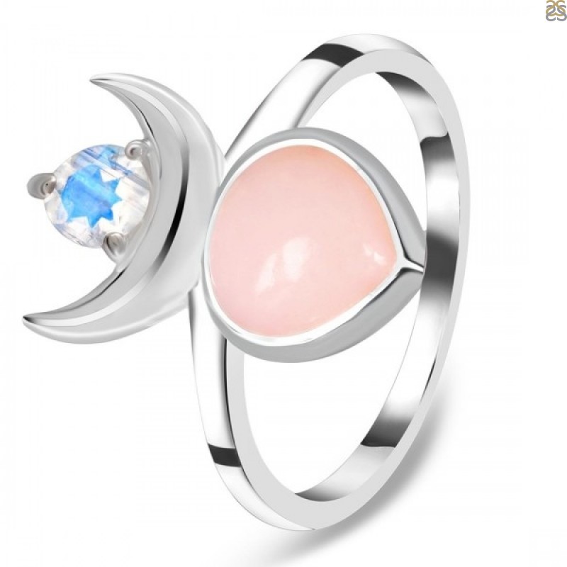 Pink Opal & Moonstone Ring