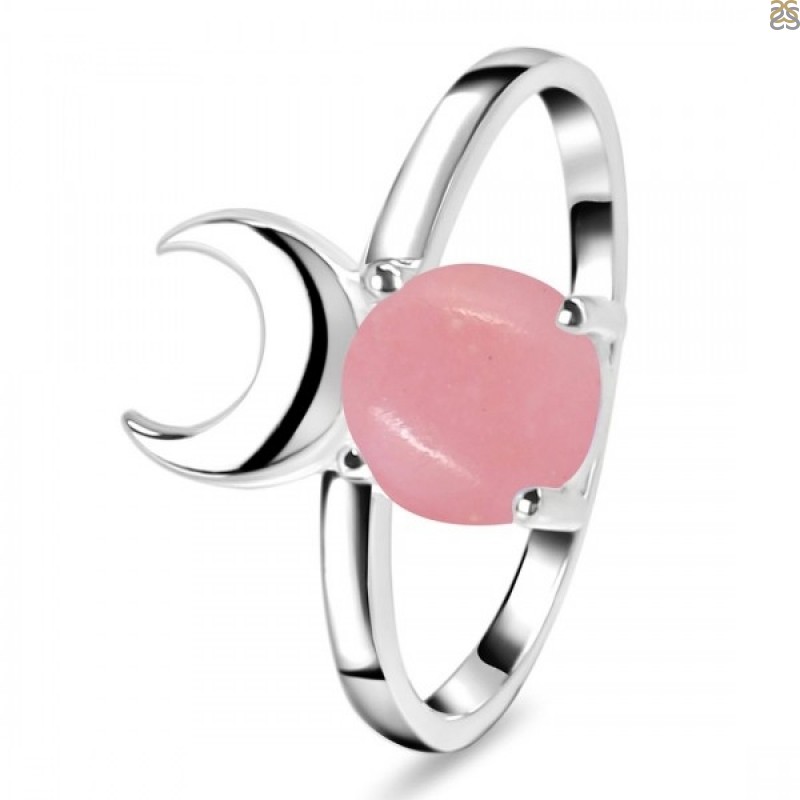 Mystic Moons Peach Moonstone Crystal Ring in Sterling Silver 925- Desi