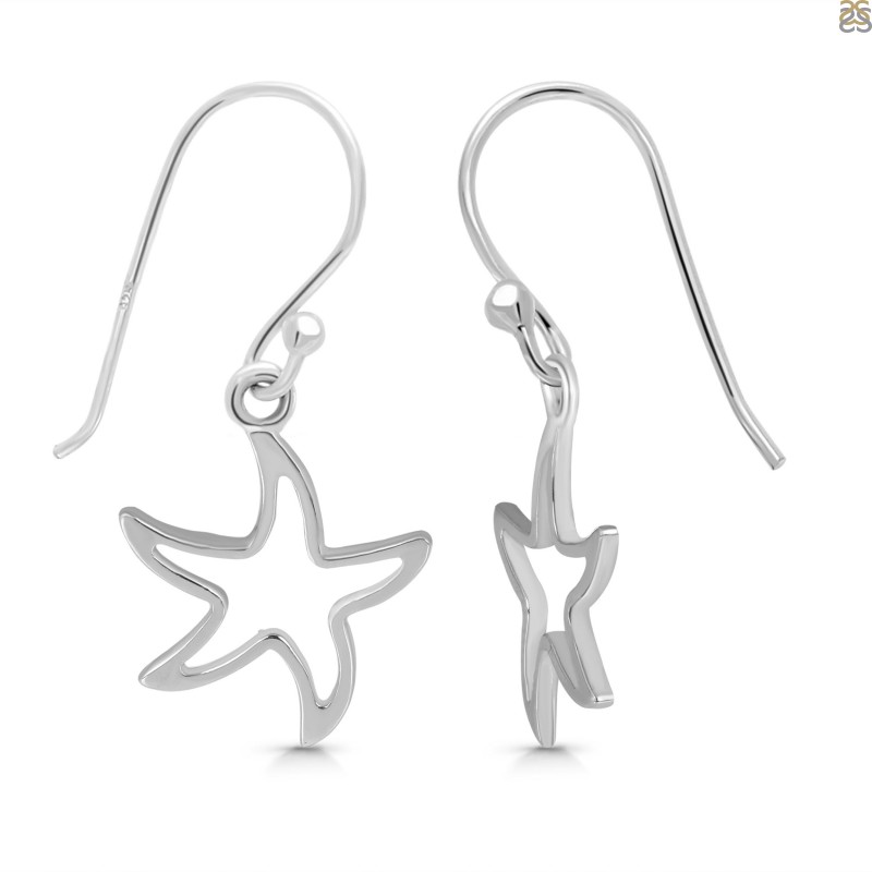 Plain Silver Star Fish Earring 