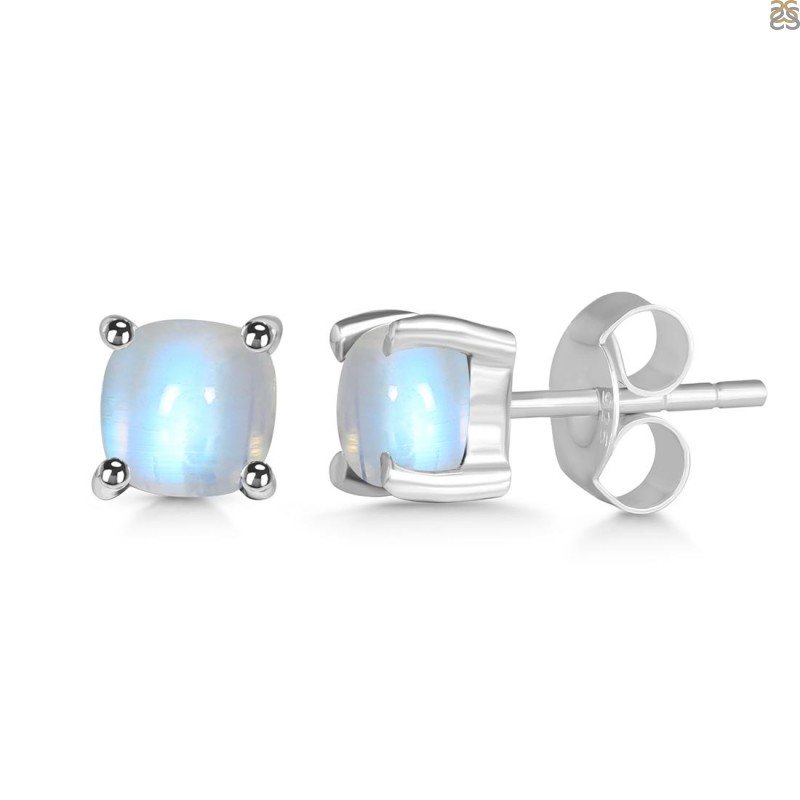 Top Quality Jewelry 925 Sterling Silver Rainbow Moonstone Stud Earrings  White Zircon Pave Set Earrings