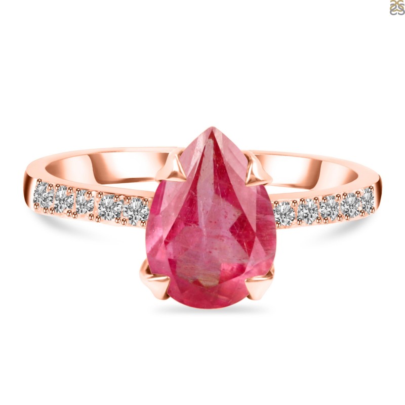 1.50 Ct Pear Cut Red Ruby & Round Diamond Bezel Set Promise Gift Ring –  atjewels.in