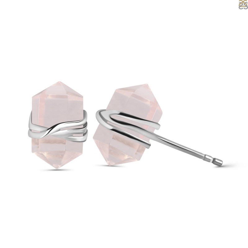 Rose Quartz Pencil Stud Earring