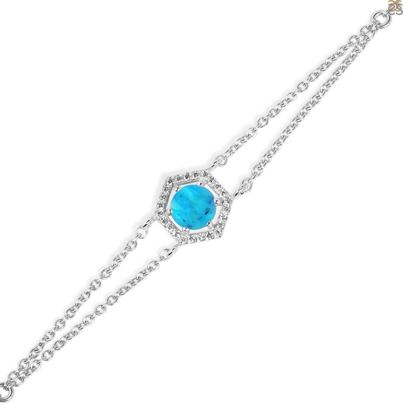 Turquoise & White Topaz Bracelet With Adjustable Slider Lock
