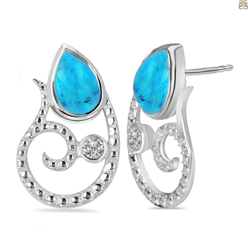 Turquoise & White Topaz Stud Earring