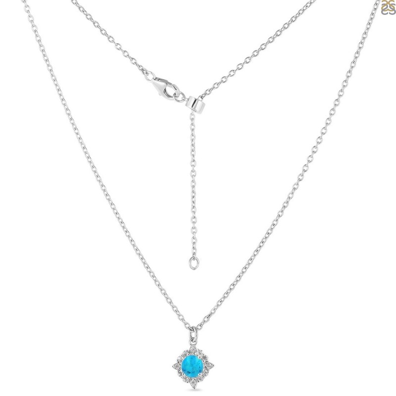 Turquoise & White Topaz Necklace With Slider Lock