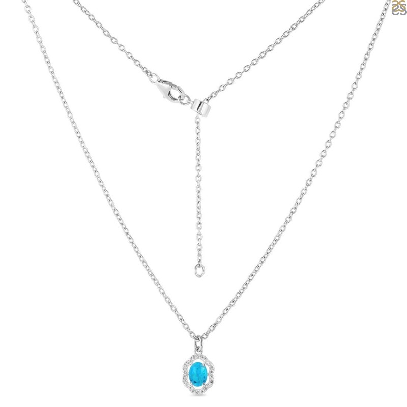 Turquoise & White Topaz Necklace With Slider Lock
