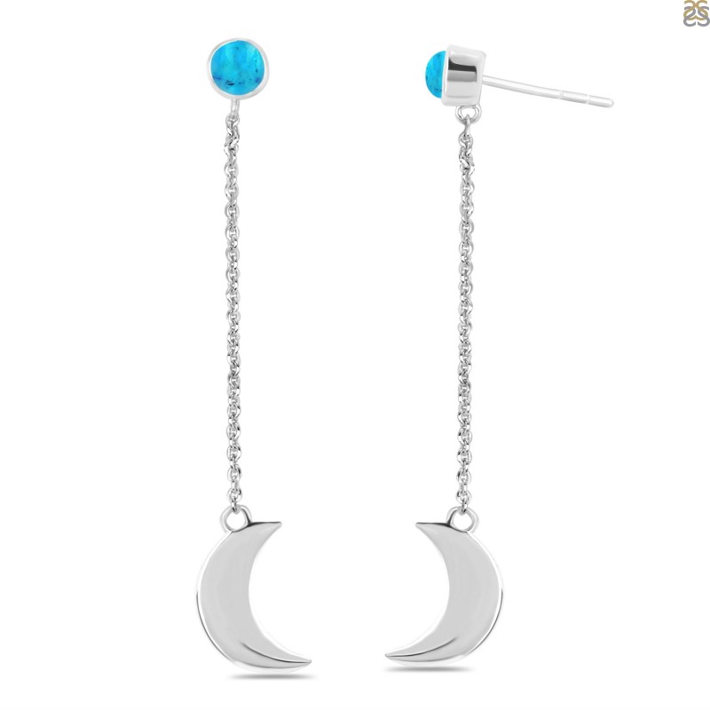 Turquoise Chain & Crescent Moon Earring