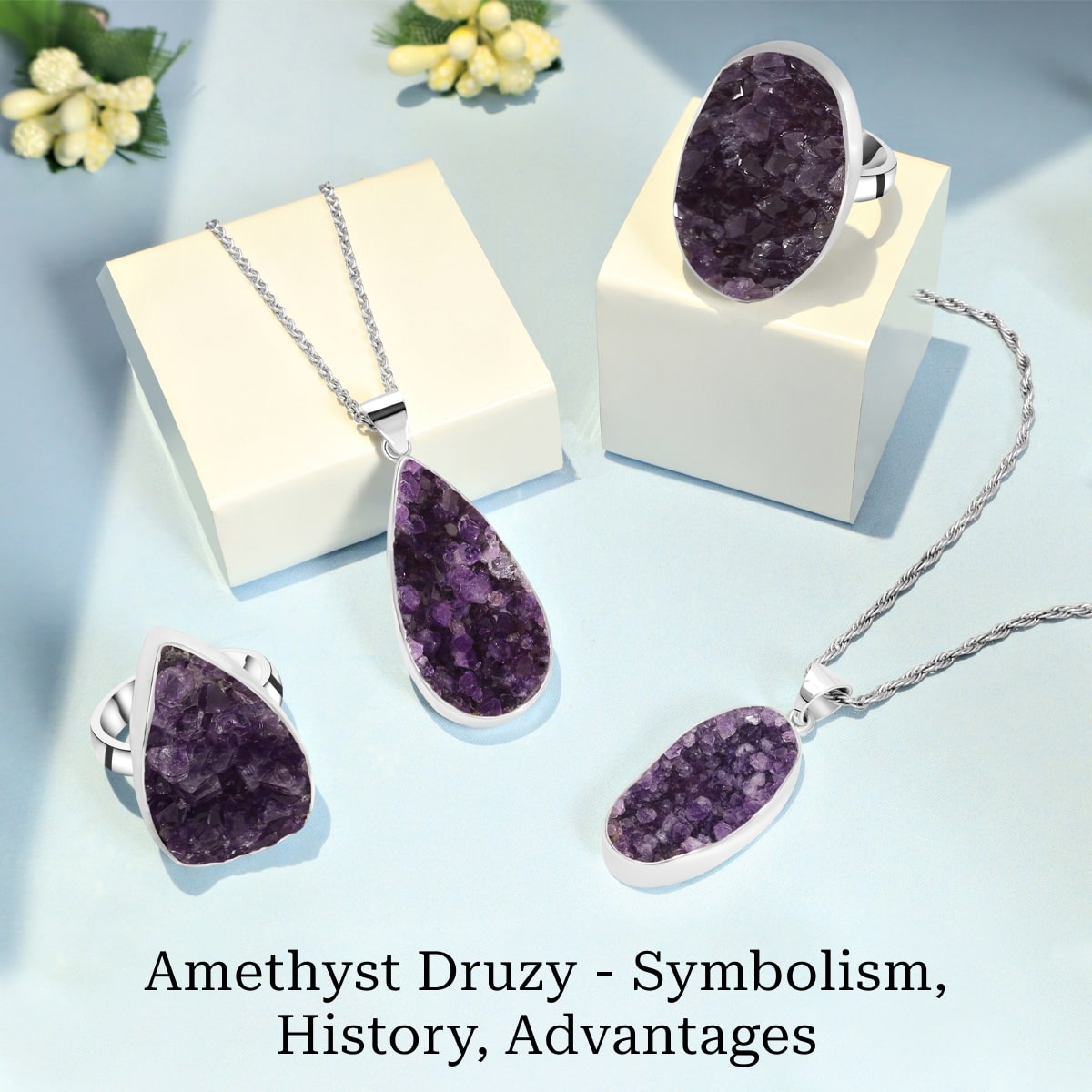 Amethyst Druzy Jewelry - Meaning, History, Benefits, Healing Properties & Zodiac Association Amethyst Druzy Jewelry - Meaning, History, Benefits, Healing Properties & Zodiac Association