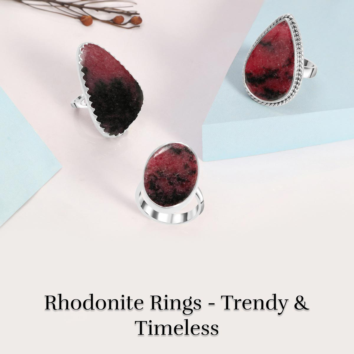 Rhodonite Crystal Combinations - Layering Rhodonite Rings for a Modern and Trendy Look Rhodonite Crystal